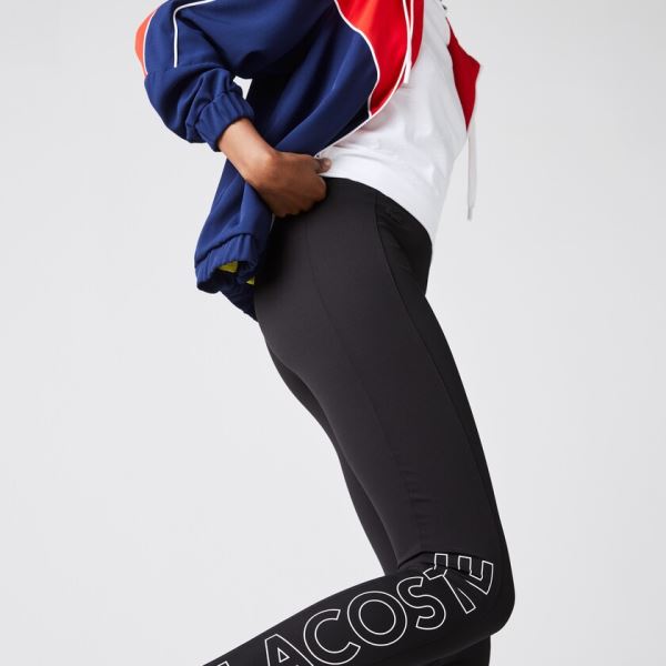 Lacoste LIVE Logo Printed Leggings - Kalhoty Dámské Černé / Bílé | CZ-vgckpH